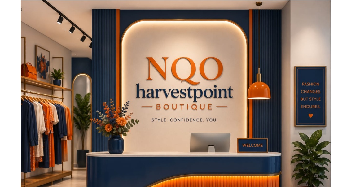 NQO HarvestPoint reception with welcome wall and counter